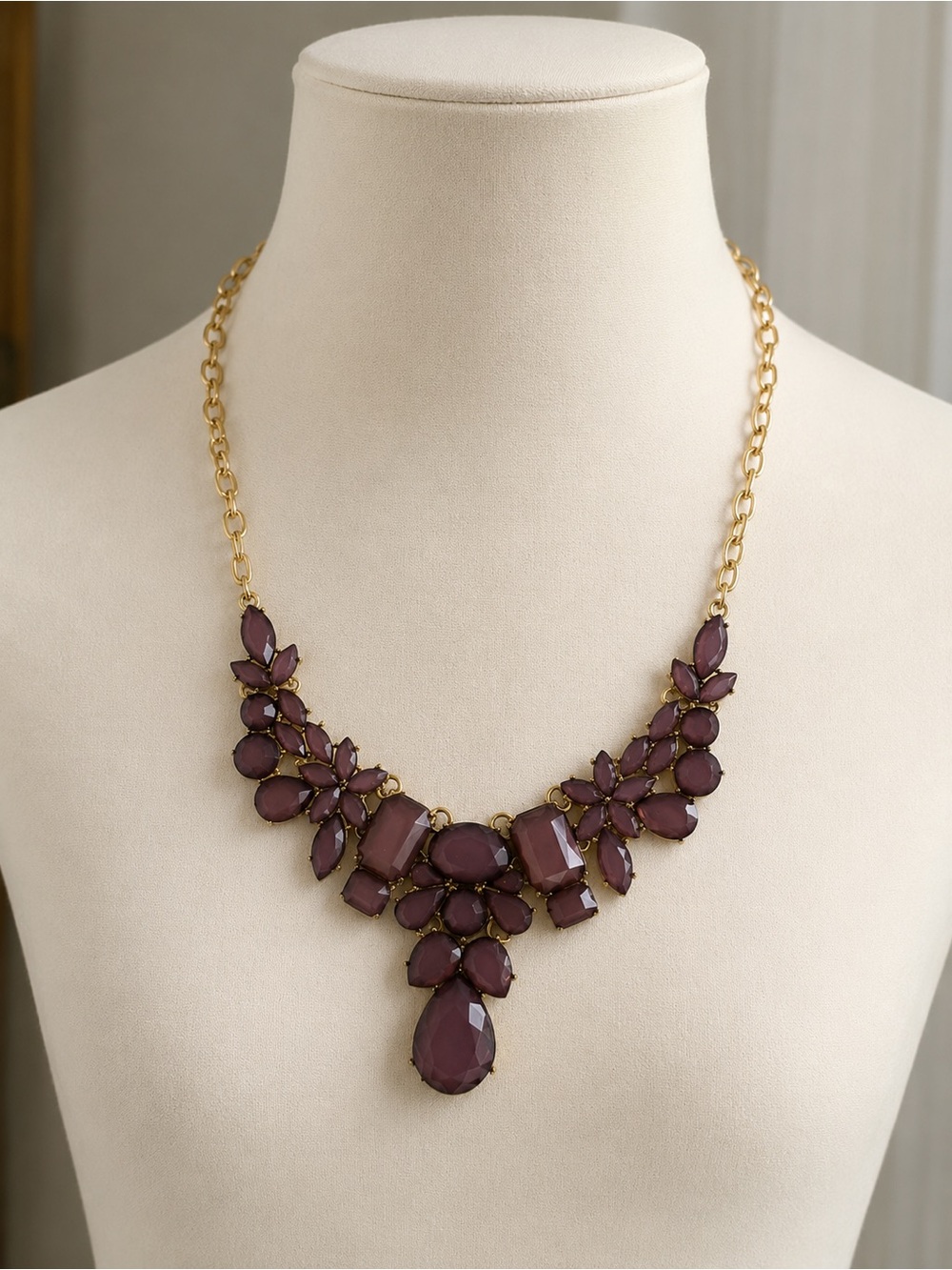 Gold-Chain Purple Statement Necklace